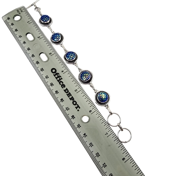 Mermaid bracelet blue carved titanium set in silver overlay - Picture 2 of 3